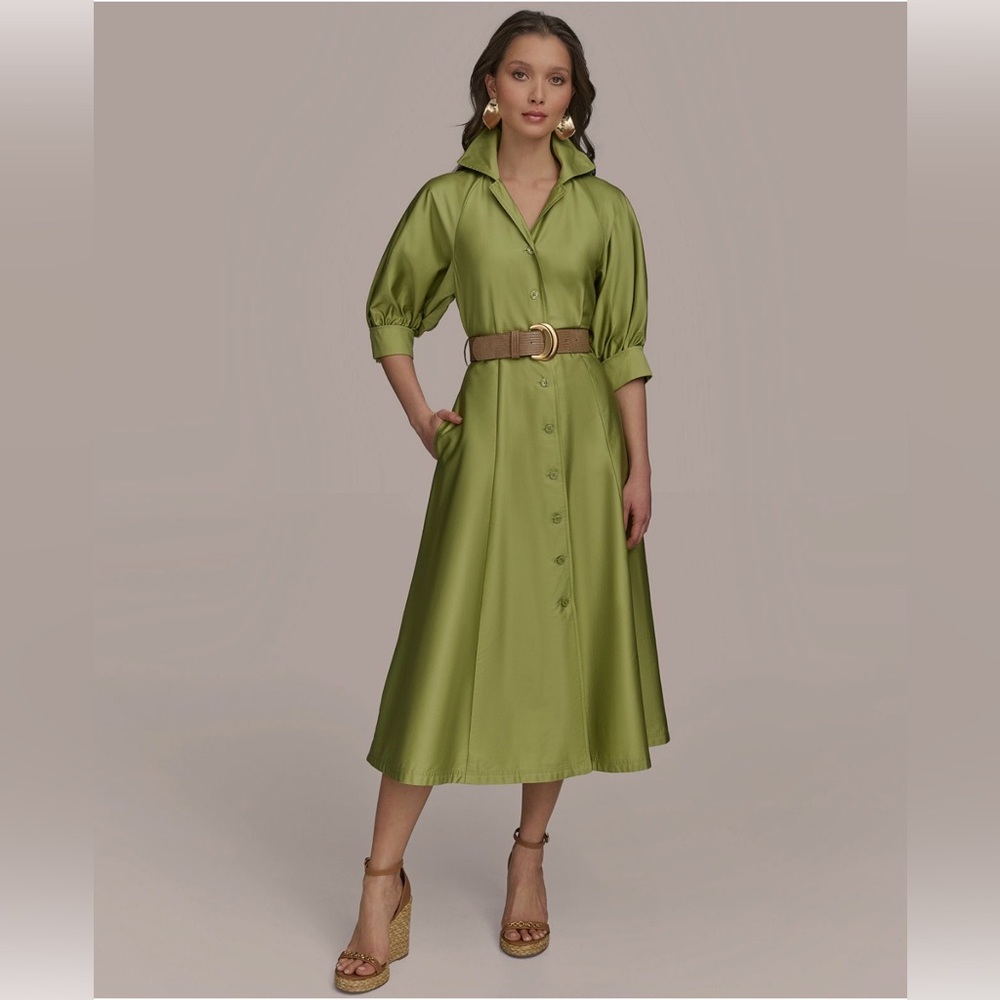 NWT Donna Karan Women Cotton Midi Dress. Size 14. Kiwi.
